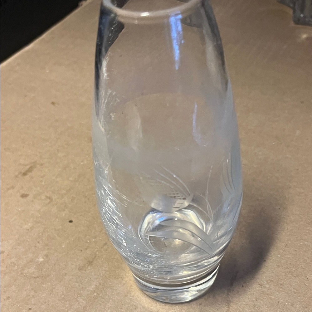 Elegant Clear Glass Vase etched MCM